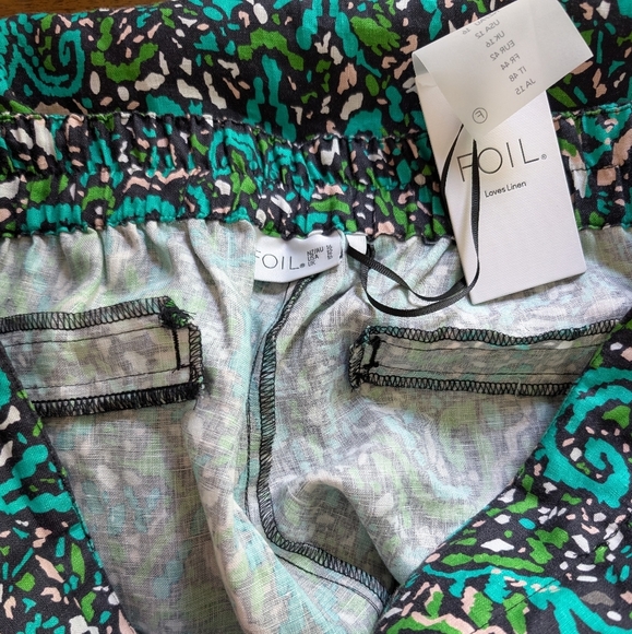 Foil Linen Wide Leg Green Trousers sz L NWT - Picture 8 of 10